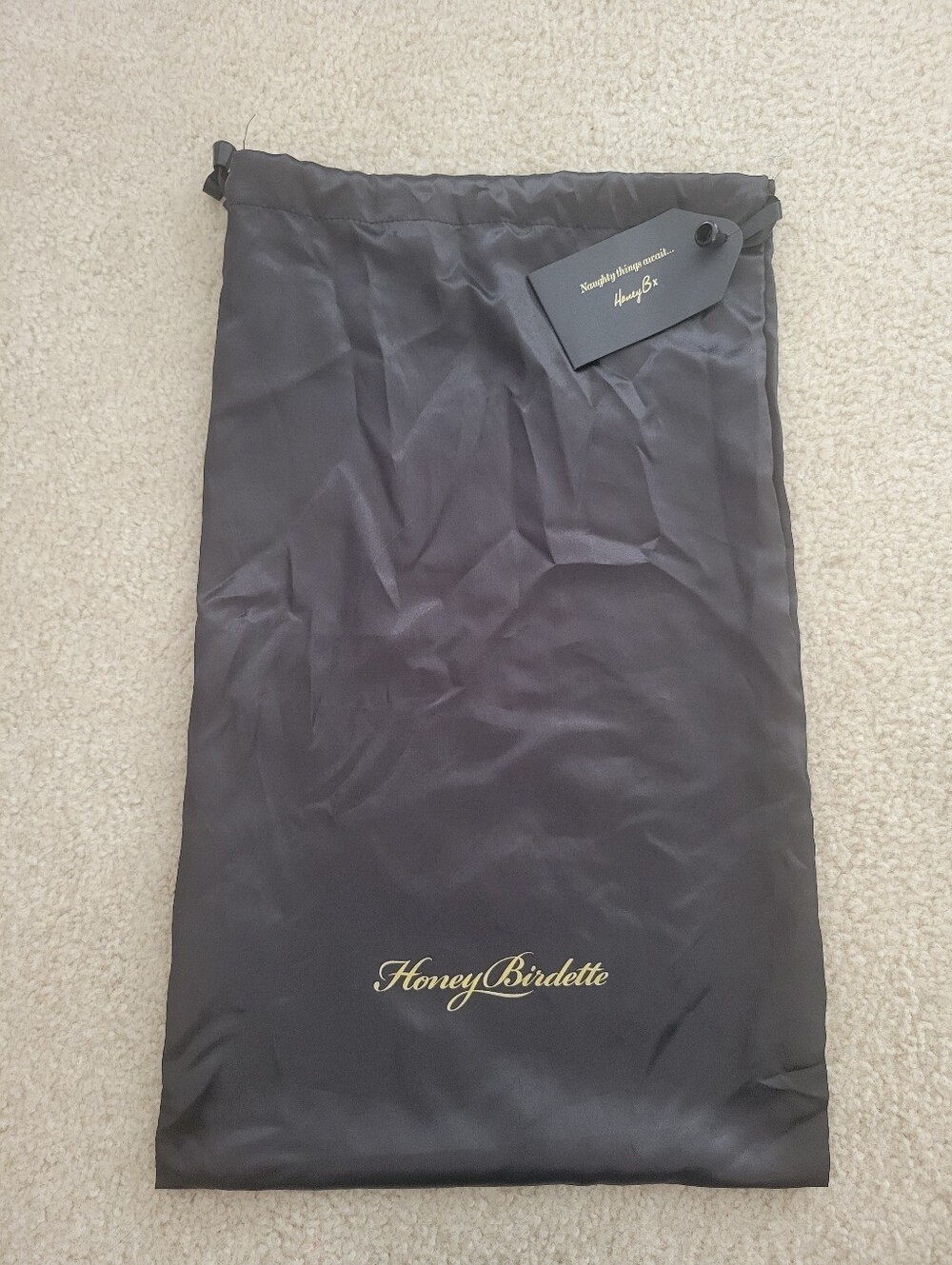 Honey Birdette Black Satin Drawstring Dust Bag Lingerie Travel Storage Pouch